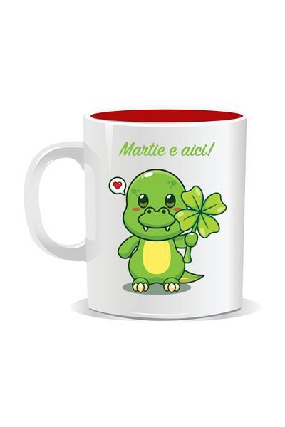 OEM Personalized mug with March 1st message, March is here, Dino - Red interior