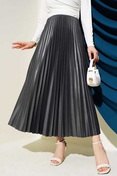 Stil Sepeti Women's Smoked Waist Hidden Elastic Pleated Long Skirt St-100078641