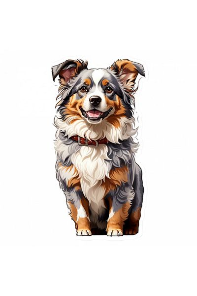 INOVATIX Set de 8 piese, autocolant câine ciobănesc american în miniatură cu zgardă, INOVATIX®. 6 cm