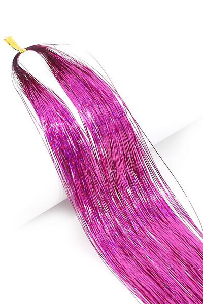 TAKIŞTIR Dark Pink Color Glitter Side Hairpiece Hair Tinsel Shiny Hair (50 cm)