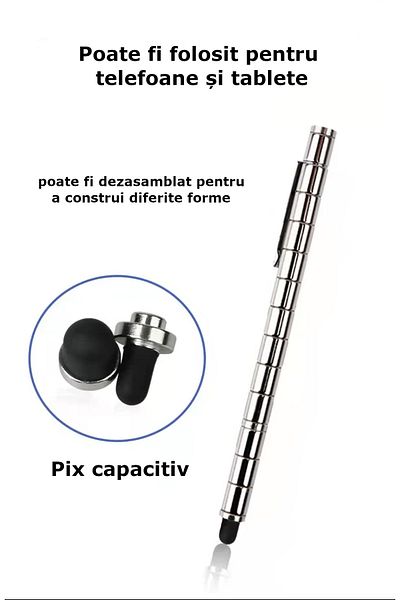 Influential Tech Modular Magnetic Pen Set with 13 Rings, 12 Steel Balls, Refills & Tips, Silver, Metal Box