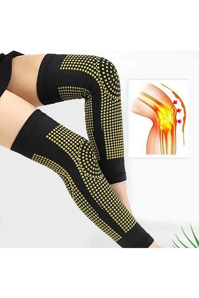 Influential Tech Genunchiere lungi din turmalină, 42 cm, elastice, autoîncălzitoare, unisex, mărime universală, 2 bucăți