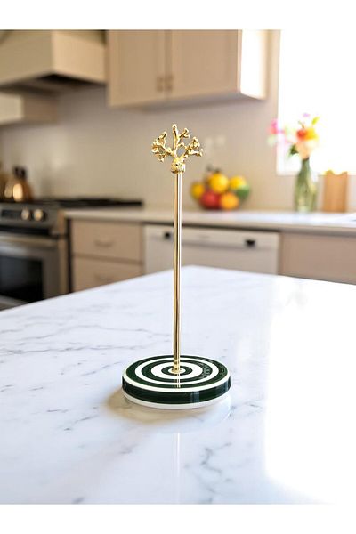 ferayhome Paper Towel Holder Roll Napkin Holder Kitchen Accessory Ceramic Green Classic Zebra Gold