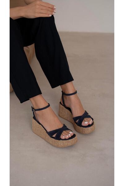 ECENİN BUTİĞİ Pescare Lacivert Süet Hakiki Deri Sandalet