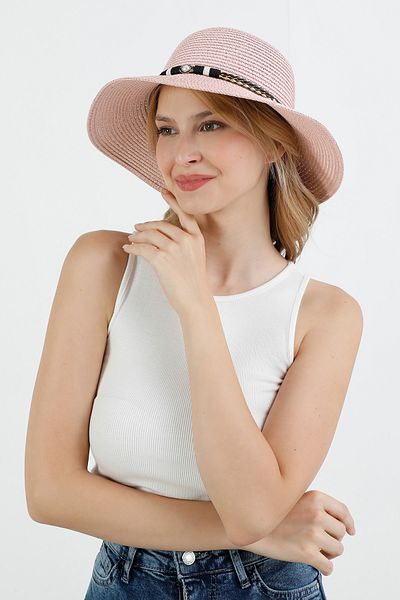 Fulla Moda Leather Detailed Beaded Straw Hat