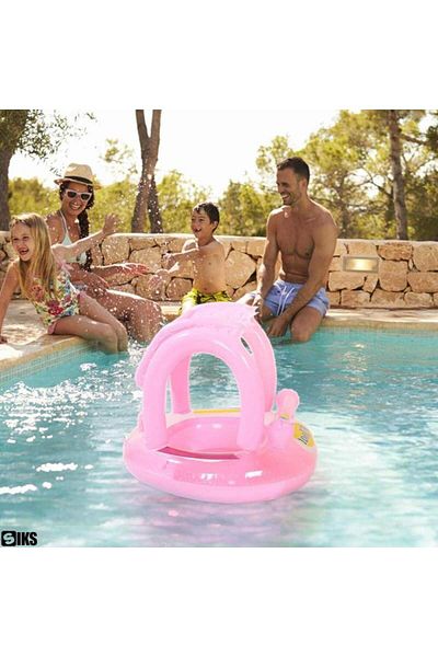 SIKS Inflatable Baby Pool With Canopy, Anti-rollover Function, 62 Cm Diameter X 66 Cm Height, Pink