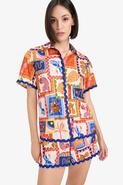 DeFacto Regular Fit Tropical Print Beach Shirt-Fall in Love F5496Ax25Hs