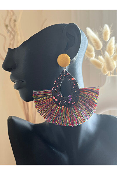 Büyük Hanım شرابة كبيرة ملونة مطرز أقراط نمط المرأة