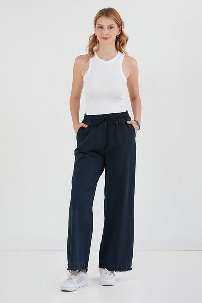 Fulla Moda Gabardine Trousers with Tassels and Elastic Waist