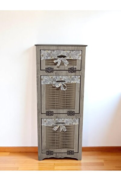 woodluck Ahşap Hasır Görünümlü Patates Soğan Sarımsak Kiler Dolabı (RUSTİK MEŞE)