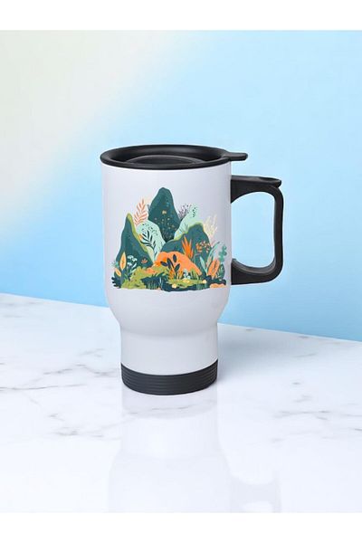lili hediyelik Nature Drawing Printed Steel Cup Thermos with Handle 450 ml