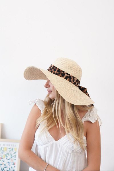 Niloshka Lina Beige Leopard Detailed Women's Straw Hat