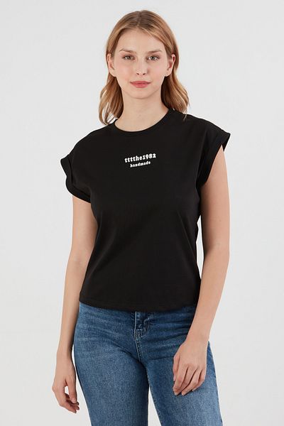 Fulla Moda Text Embossed Printed Japone Sleeve T-Shirt