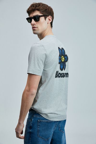 Lufian Lufi̇an Peace Modern Graphic T-Shirt Gray