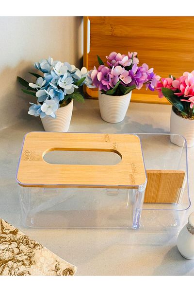 Makri Plastic Napkin Holder and Organizer with Bamboo Lid, 25 X 12 X 10 cm