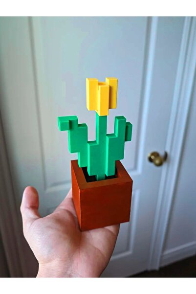 GiginGo Minecraft Piksel Vazo ve Çiçek Figürü - Minecraft Piksel Çiçek - Büyü...