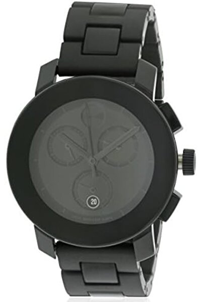 Movado ساعة ستانلس ستيل سوداء بمينا سوداء للرجال 3600056
