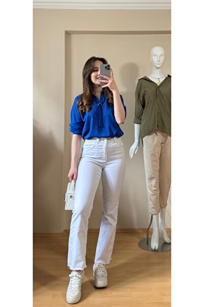 Eda Başak Atelier V yakalı Önü Kemerli Arkası Düğmeli Gömlek