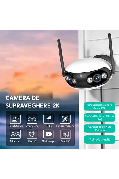 Spionescu Dual surveillance camera, F2, 4MP, 2K Ultra HD, WiFi + PoE, 5X zoom, 180°