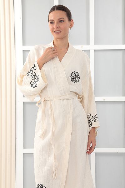 Almir Home 100% Cotton Muslin Kimono New Generation Bathrobe Kaftan Dressing Gown - Hand Printed