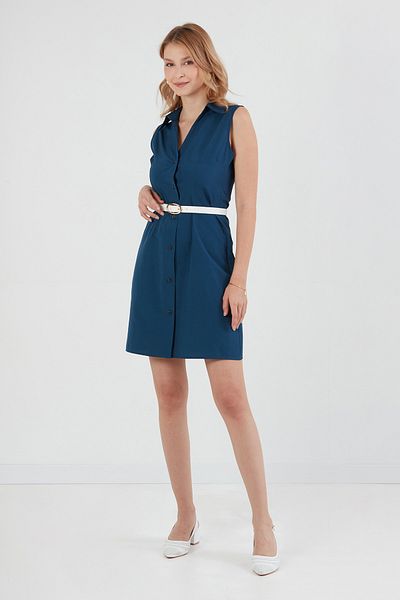 Fulla Moda Φόρεμα με γιακά πόλο από ύφασμα Terikoton με κουμπιά