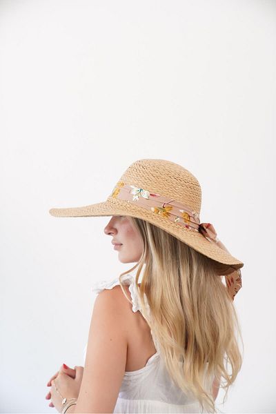 Niloshka Lina Natural Flower Detailed Women's Straw Hat