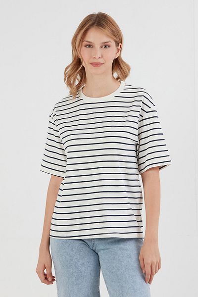 Fulla Moda Μπλουζάκι με ριγέ Crew Neck Oversize