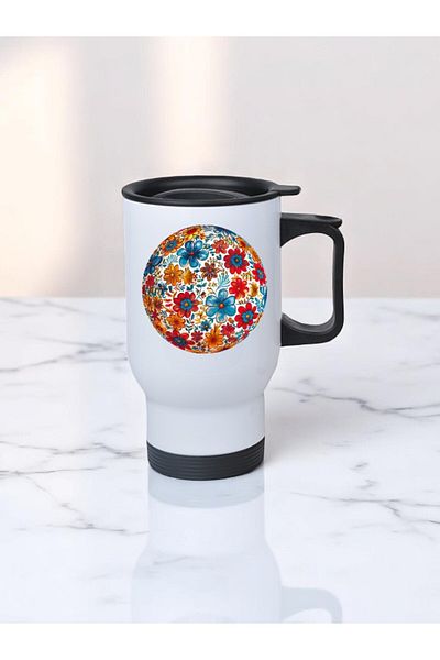 lili hediyelik Flower Ball Printed Steel Cup Thermos with Handle 450 ml