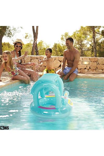 SIKS Inflatable Baby Pool With Canopy, Anti-rollover Function, 62 Cm Diameter X 66 Cm Height, Blue