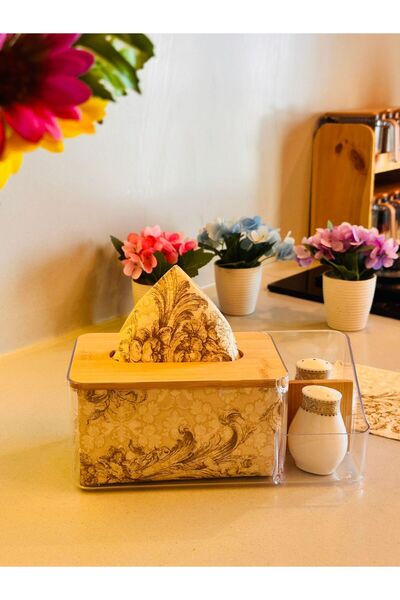 MAKRİ HOME Bambu Kapaklı Plastik Peçetelik ve Organizer, 25 x 12 x 10 cm