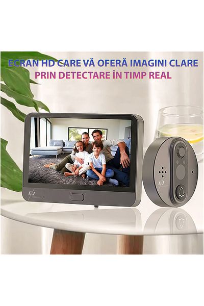 Spionescu Sonerie video, WiFi, ecran LCD de 4,3", 1080P, baterie de 5000mAh, unghi de vizualizare de 120º, vedere nocturnă