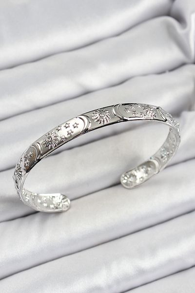 NEZADE STORE Brass Silver Color Embroidered Six Open Bracelet