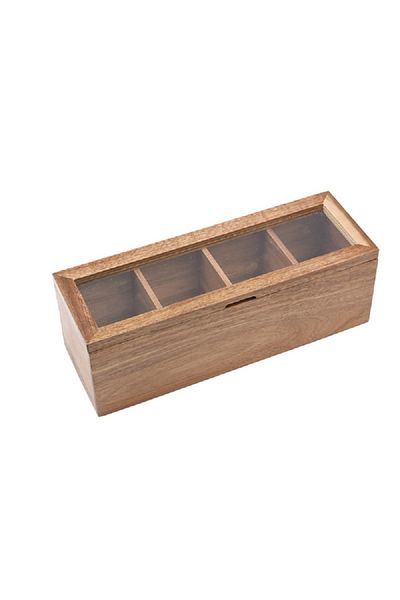 Bien Servi 4-Grid High Quality Wooden Tea Box Brown
