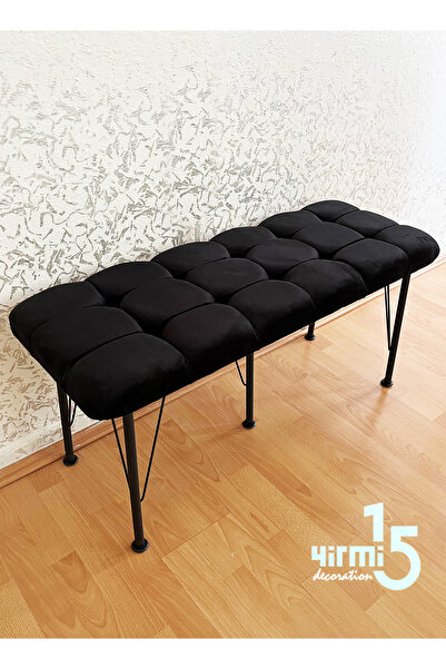 Yirmi15 Metal Ayaklı Modern Gold Döşeme Siyah Bench Siyah Puf