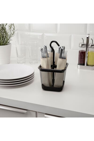 IKEA QUALİTY Askılı Küçük Boy 12x12 Cm Metal Bölmeli Çatal Bıçaklık Siyah Renk