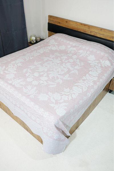 Defne&Apollon İpekçilik 100% Cotton Hand Woven Bird Patterned Pique 190 X 225 cm - Powder