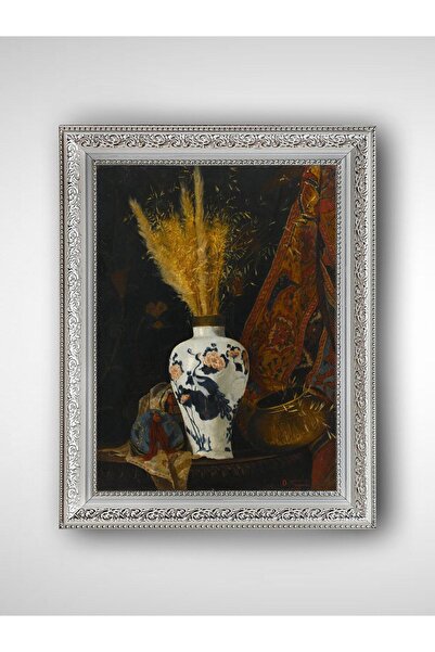 WoodyArts Flowers in a White Vase Osman Hamdi Bey - White Vintage Frame