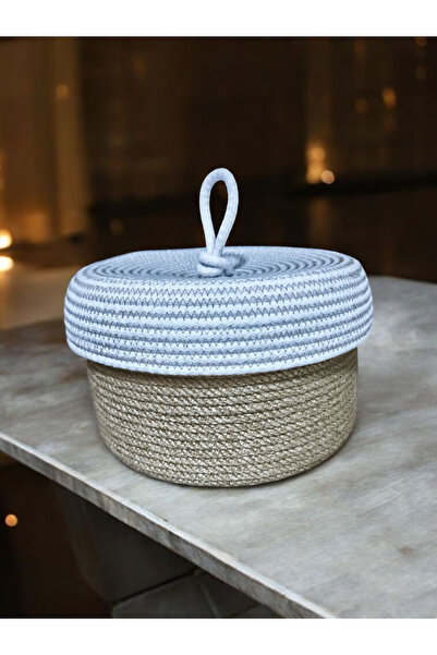 Essme Collection سلة بغطاء من قش الجوت، سلة منسوجة يدويًا