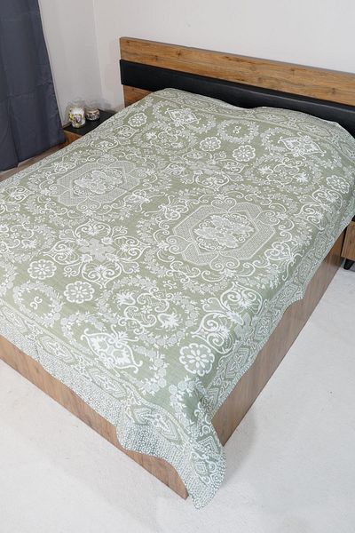 Defne&Apollon İpekçilik 100% Cotton Hand-Woven Floral Patterned Pique 190 X 230 cm - Green