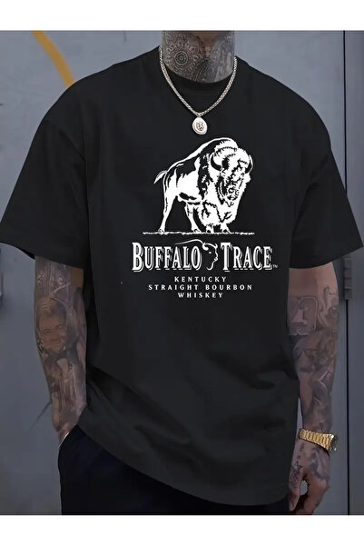 CLASİVA Unisex Buffalo Trace Printed Oversize Crew Neck T-Shirt