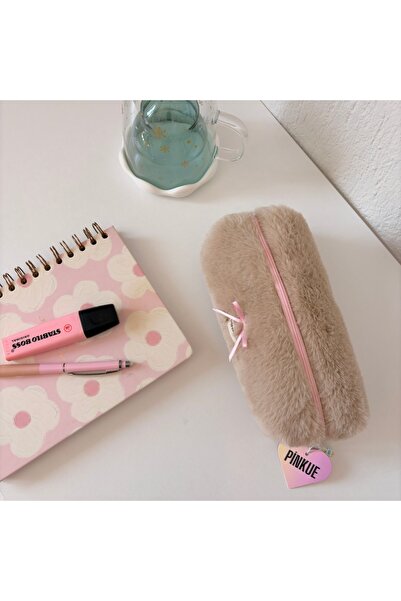 PİNKUE Beige Fluffy Kalemlik/ Makyaj Çantası/ Organizer