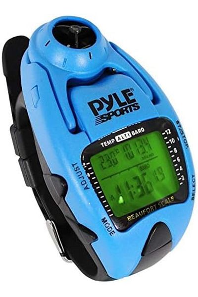 PYLE Sports PSWWM90BL Wind Speed Meter w/Wind Chill Temp, Altimeter, Barometer, Compass, 10 Laps Chr