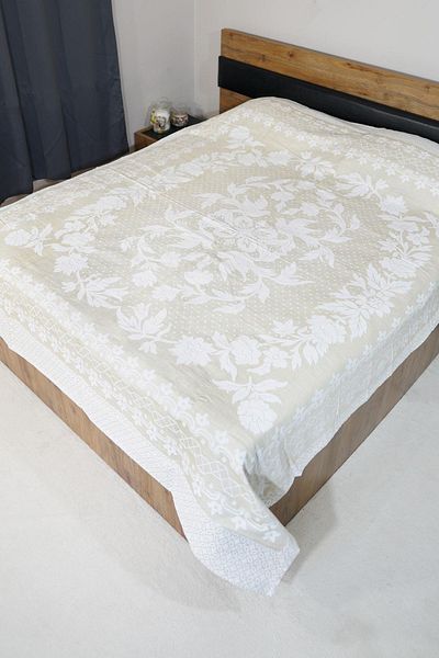 Defne&Apollon İpekçilik 100% Cotton Hand-Woven Bird Patterned Pique 190 X 225 cm - Beige