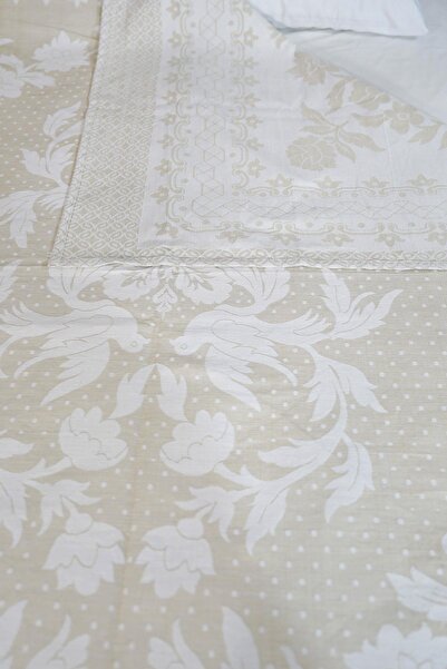Defne&Apollon İpekçilik 100% Cotton Hand-Woven Bird Patterned Pique 190 X 225 cm - Beige