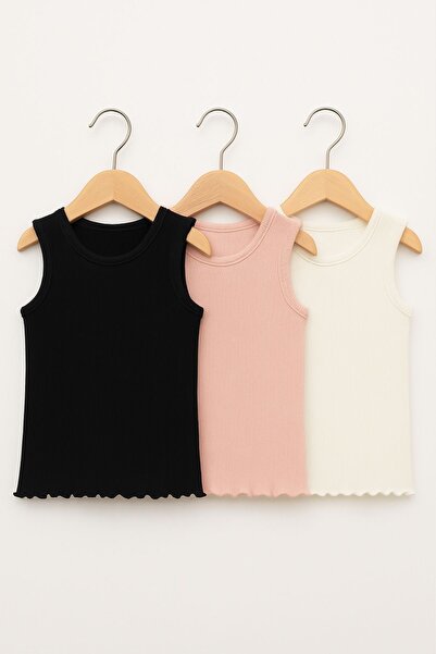 Minytrendy مجموعة من 3 قطع تي شيرت صيفي مرن بدون أكمام من القطن للفتيات الصغيرات