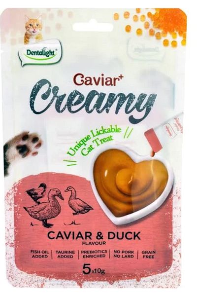 DENTALIGHT Caviar & Duck Flavour Creamy Lickable Cat Treat 5pcs x 10g Pack of 12