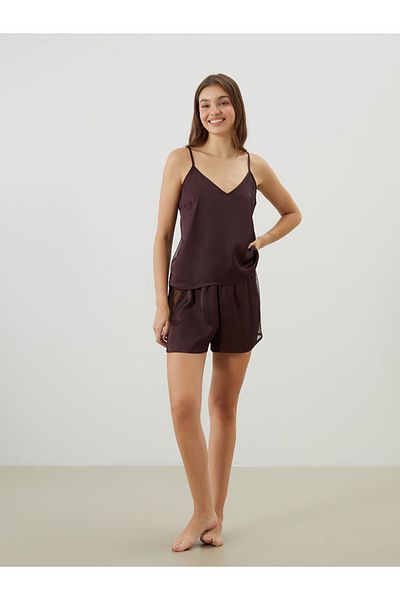 LC Waikiki New Season V-Neck Embroidered Strap Women's Short Pajama Set - S5P936Z8