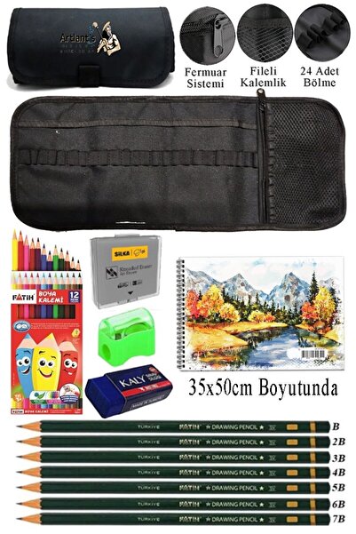 Artlantis Resim Defteri 35x50 cm 12 Renk Kuru Boya Dereceli Kurşun Kalem Rulo...