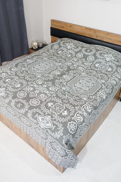 Defne&Apollon İpekçilik 100% Cotton Hand-Woven Floral Patterned Pique 190 X 230 cm - Dark Green