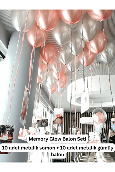 Bunloon Memory Glow Balon Seti | 20’li Metalik Somon & Gümüş | 12 İnç